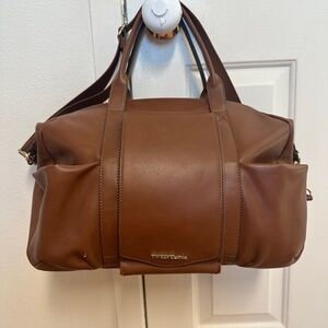 Twelvelittle Brown Leather Baby Bag with Gold Accents and Easy Access Wipe Pouch